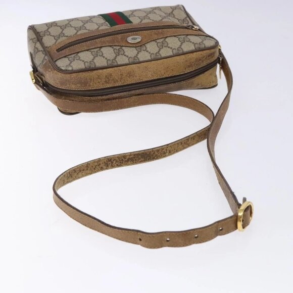 GUCCI GG Supreme Web Sherry Line Bag PVC Beige Gold - Picture 6 of 16